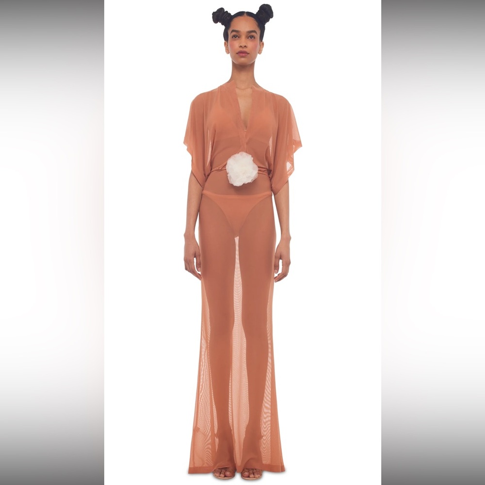 Norma Kamali Obie Gown Sheer Dress Maxi Cover-Up Pink Peach Flesh Tone XL BNWT